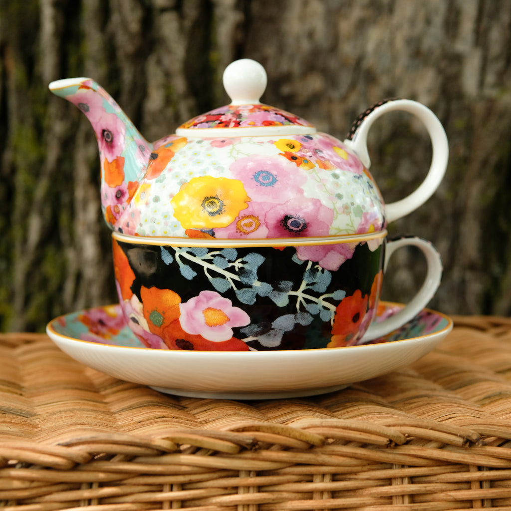 Black and Yellow Floral Teapot